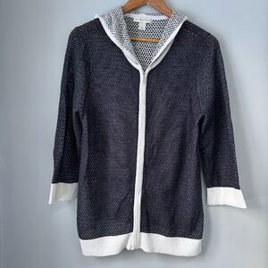 Christopher & Banks Womens L Navy & White Open Knit Cardigan Swim Beach Coverup